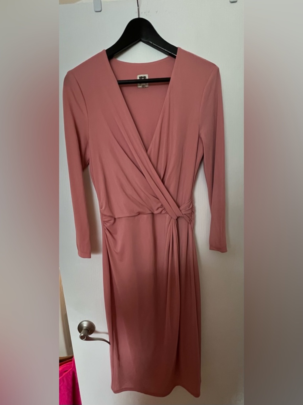 Anne Klein Dusty Rose Wrap-Front Long Sleeve Midi Dress